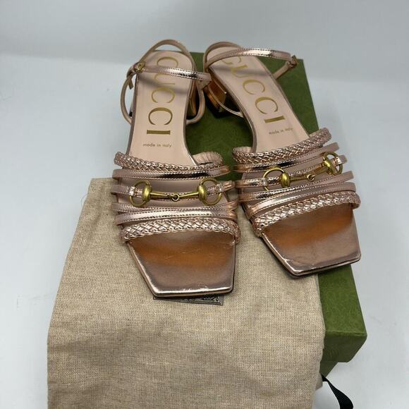 Gucci Ketty Horsebit Braided Metallic Sandals Pink size 38 EU 8 US - Picture 2 of 11